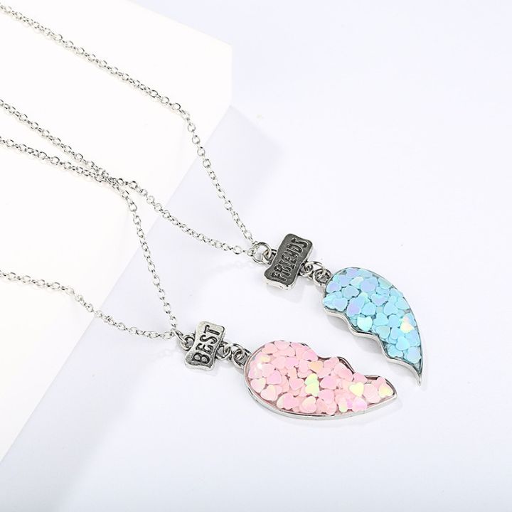 Hot%20Pink%20Blue%20Sequin%20Stitching%20Heart%20Broken%20Best%20Friends%20Necklace%20Pendant%20Chain%20BFF%20Friendship%20Jewelry%20Gifts%20For%20Kids%202PCS/Set%20-%20Image%207