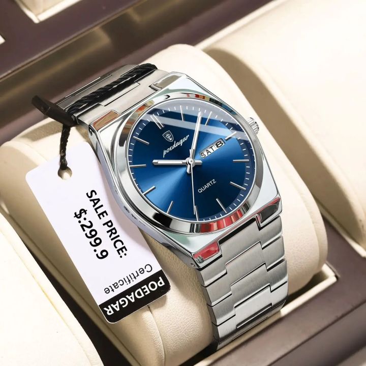 POEDAGAR Watch For Men's Stainless Steel Luxury Luminous Quartz Style Multiple Color Model 930
