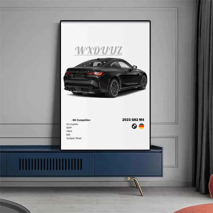 Black%20and%20White%20Super%20Luxury%20Sports%20Car%20poster%20Set%20For%20Wall%20Art%20Cars%20Model%20Details%20M3%20E36%20GT3%20Canvas%20Painting%20Garage%20Room%20Decor%20-%20Image%204