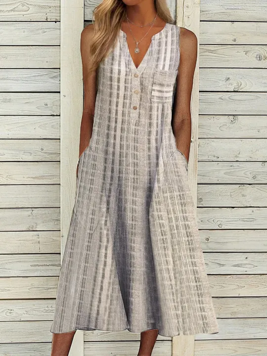 2021%20Summer%20New%20Dress%20Fashion%20Pocket%20V%20Collar%20Sleeveless%20Striped%20Dress%20-%20Image%202