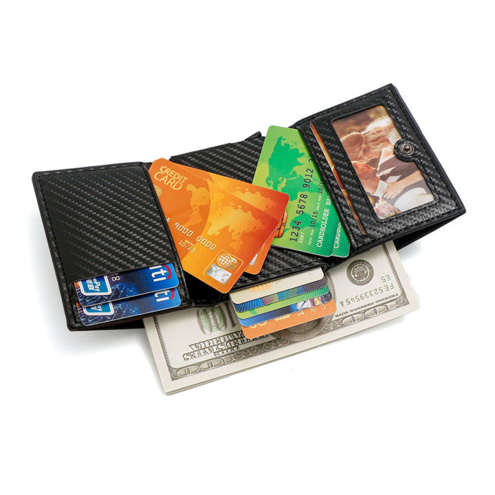 Slim Carbon Fiber Wallet – RFID Blocking Leather Card Holder with Money ...