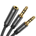 3.5mm Jack Headphone+Mic Audio Splitter Gold-Plated Aux Extension Adapter Cable Cord for Computer PC Microphone.