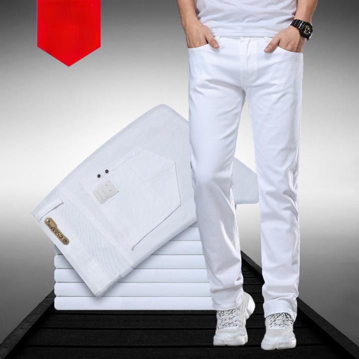 2022 Autumn New Men's White Straight Jeans Classic Style Fashion Business Cotton Elasticity Denim Trousers Male Brand Pants