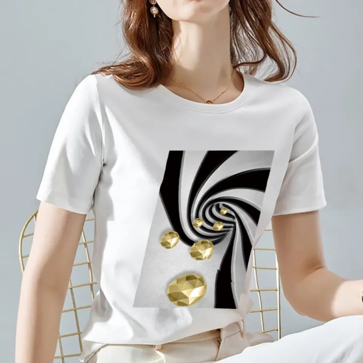 Street%20Fashion%20Women's%20T-shirt%20White%20Classic%20Daisy%203D%20Pattern%20Printing%20T-shirt%20Top%20O-neck%20Ladies%20Youth%20Commuter%20All-match%20Top%20-%20Image%205