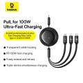 Baseus 100W Free2Draw Retractable Crystal Fast Charging Data Cable USB to M+L+C. 