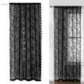 Black Lace Floral Net Curtains Window Curtains for Yard Bedroom Decoration 100cmx200cm. 