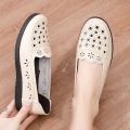 Summer New Middle-Aged and Elderly Leather Shoes Comfortable and Non-Slip Sandals Women's Soft Leather Hollow out Breathable Coros Shoes Soft Bottom Mom Shoes.