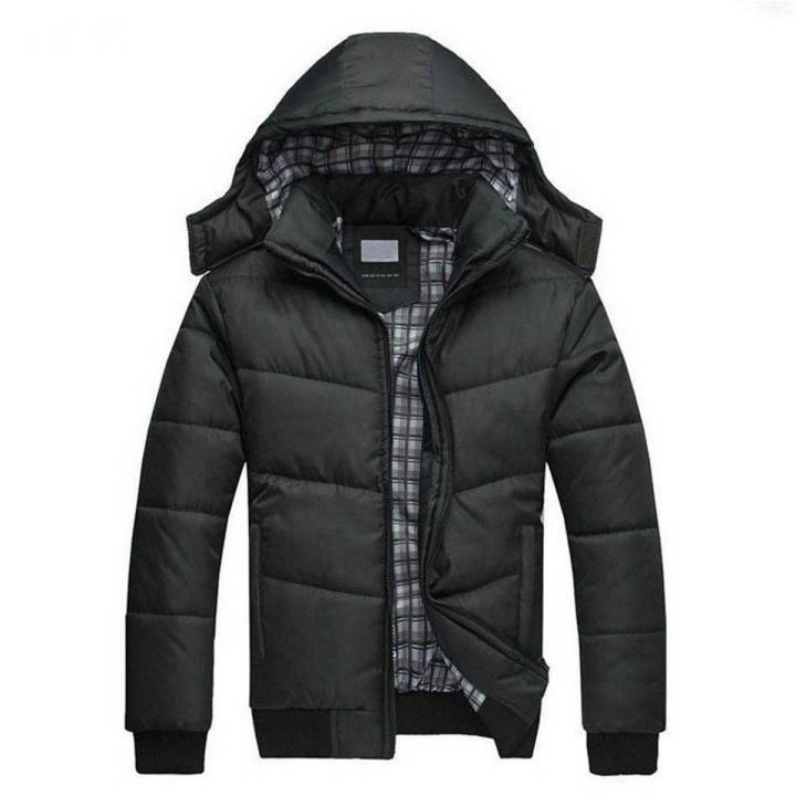 Men Cotton Padded Jacket Warm Hooded Overcoat Casual Winter Outwear