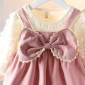 (0-2 years old) Newborn New Winter Baby Girls Dress Halter Bow Long Sleeve Lace Sweet Princess Dress Lace Pleated A-line Dress. 