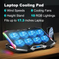 Laptop Cooling Pad, 8 Fans 6 Gear Laptop Cooler, 6 Height Adjustable Laptop Stand, RGB Gaming Cooling Pad for 11-17.3 inches Laptop.