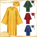Enigma- Men Academic Robe with Tassels Premium Unisex Graduation Robe Hat Set for College Bachelor Doctor Master Ceremony Front Zipper V Neck Tassel Year Tag High Quality Gown Cap Tassel Set Fast Shipping. 