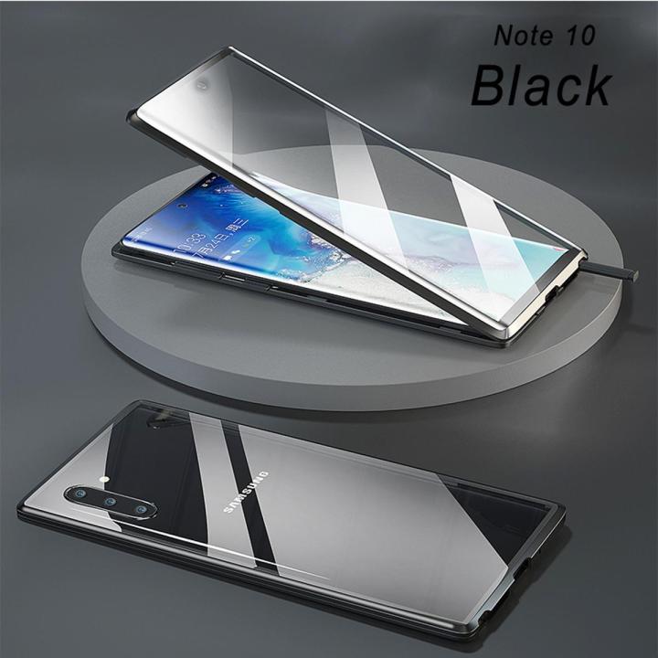 Biruiqu for Samsung Galaxy Note 10 plus magnetic adsorption case metal  frame shockproof double sided tempered glass magnetic case