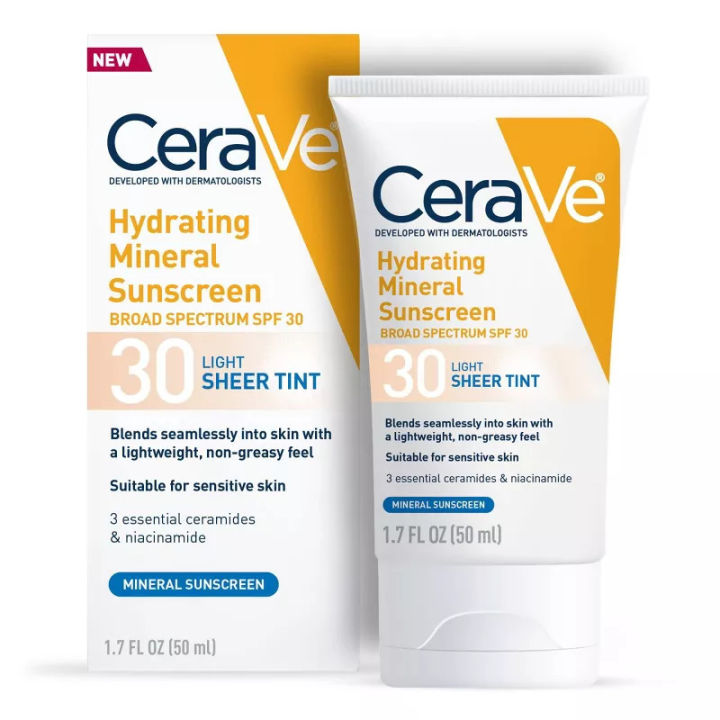 CeraVe Hydrating Mineral Light Sheer Tinted Face Sunscreen Lotion - SPF 30 (50ml)
