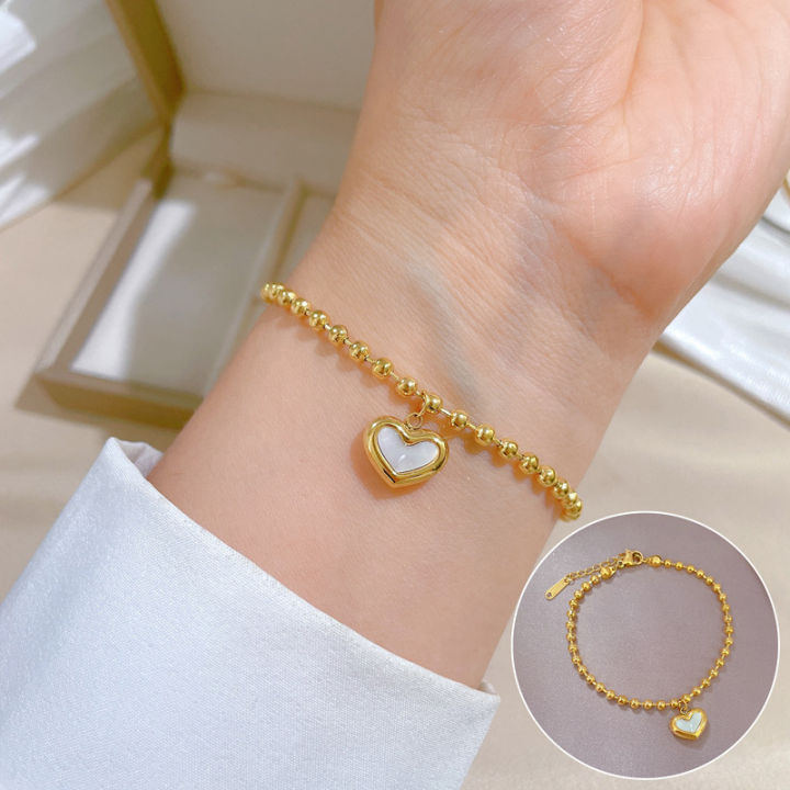 Luxury Women Heart Bracelets Gold Plated Jewelry Vintage Stainless Steel  Bracelet