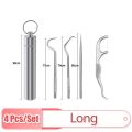 04 Pcs/set Stainless Steel Toothpick Set with Keychain Floss Tools Tooth Oral Cleaning Dental Flossing Re-usable Toothpick Floss.