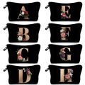 26 Initials Flower Cosmetic Bag A-Z Letter Makeup Bags Women Travel Bridesmaid Ladies Portable Cosmetic Case Girls Beauty Bags. 