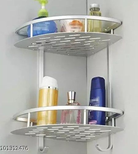 2 Layer Aluminum Multipurpose Kitchen Bathroom Corner Shelf Wall Mount Storage Rack Bathroom Rack Soap Holder Storage Box Shower Rack Shelf