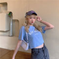 IELGY women's letter print short bottoming slim T-shirt.