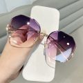 2022 Rimless Sunglasses Women Ocean Water Cut Eyewear Women Men Trimmed Lens Metal Curved Temples Sun Glasses Female UV400.