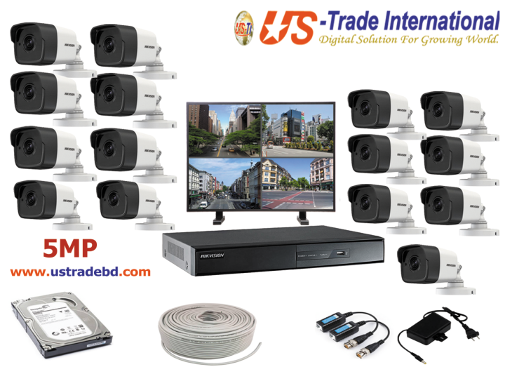 5MP Hikvision 15 Full HD CCTV Package With Monitor | Daraz.com.bd