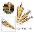 HSS Step Drill Bit Set of 3, 4-12mm 4-20mm 4-32mm Cone Titanium Wood Metal Hole Cutter Hex Shank Drive Quick Change Tool. 