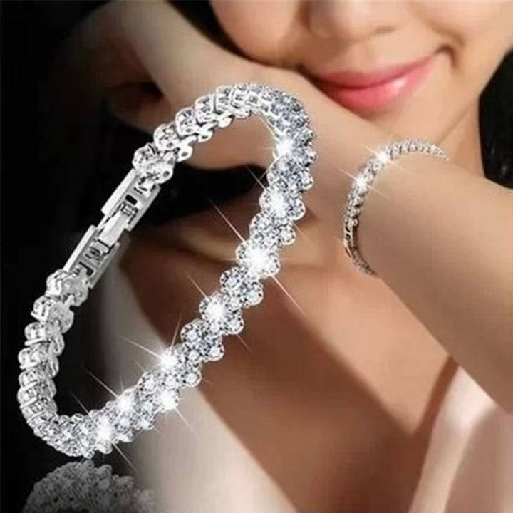 Rhinestone Bracelet Silver Fashion Roman Style Fashion Crystal Zircon Bracelets Cubic Zirconia Classic Tennis Bracelet for Gifts Women Jewelry Gifts