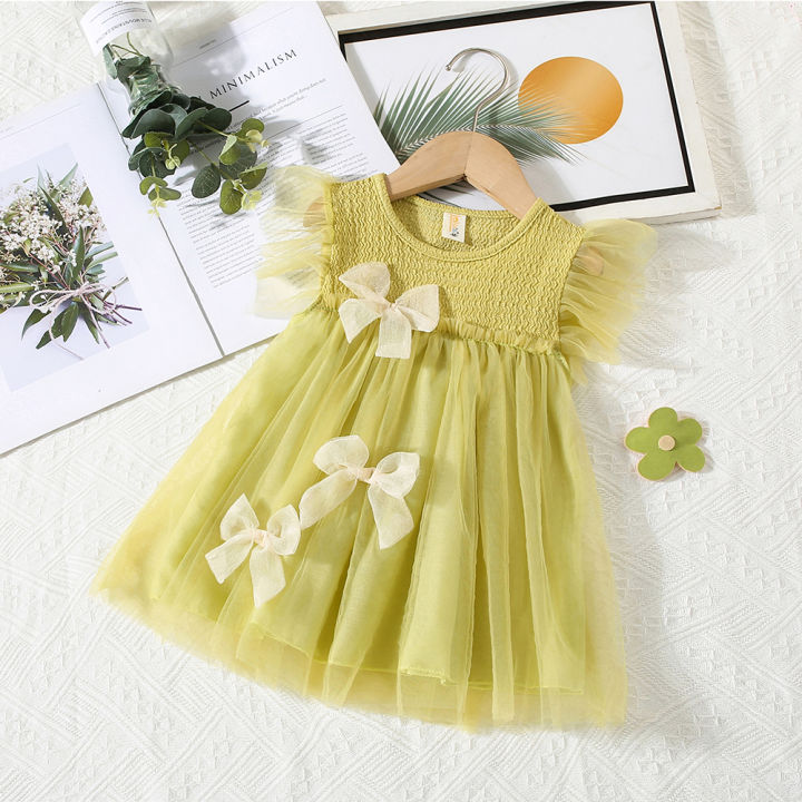 【Flash sale】 summer new girl baby dress mesh small flying sleeves puff dress sweet princess birthday party dress