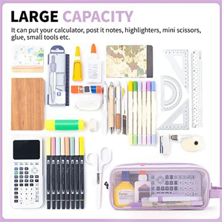 1%20Piece%20Grid%20Mesh%20Pencil%20Case%202%20Compartment%20Pen%20Bag%20Clear%20Pencil%20Pouch%20For%20Teen%20Student%20College%20Pink%20-%20Image%209