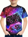 Kids gamepad with color paint 3D print boy's T-shirt crew neck short sleeve t-shirt for boy casual top for summer cool T shirt.