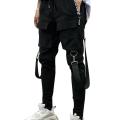 Side Pockets Pencil Pants Men's Patchwork Ripped Sweatpants.