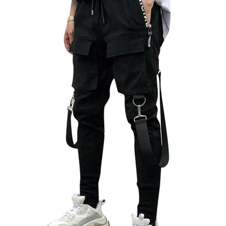Side Pockets Pencil Pants Men's Patchwork Ripped Sweatpants