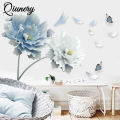 QI Blue Flower Wall Stickers Bedroom Living Room Tv Wall Background Decoration Home Decor.