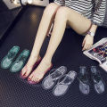 Transparent beach sandals korean version female internet celebrity jelly crystal clip foot flip flops summer korean version students wear flat soles outside.