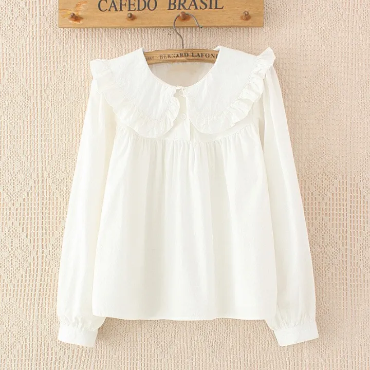 Women%20Plaid%20Shirt%20Long%20Sleeve%20Spring%20Summer%20Tops%20Ladies%20Japanese%20Mori%20Girl%20Peter%20pan%20Collar%20Cute%20Baby%20doll%20Cotton%20White%20Blouses%20-%20Image%205