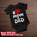 Smartynerdy Black Cotton I love mom and dad New Born Baby Romper and Boys Girls Kids Adult Tshirt. 