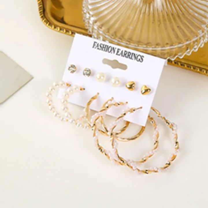 New%20Fashionable%20Trendy%206%20Pairs%20=%2012%20Pcs%20Pearl%20Stud%20Earrings%20for%20Girls%20Simple%20Stylish%20-%20Big%20Hoop%20Earrings%20Set%20for%20Women%20Top%20-%20Kaner%20Dul%20for%20Girls%20Jewelery%20-%20Image%206