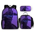 3pcs/set Black Panther Series Children Backpack Pencil Case Crossbody Bag Large Capacity Waterproof Spine Protection Schoolbag.