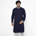 Cotton Semi Long Punjabi - Navy Blue. 