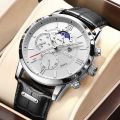 LIGE Watches Mens Top Brand Luxury Clock Casual Leathe 24Hour Moon Phase Men Watch Sports Waterproof Quartz Chronograph+Box. 