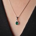 Potiy Pear Simulated Nano Emerald 925 Sterling Silver Pendant Necklace Without Chain For Women Gemstone Statement Necklace Daily. 