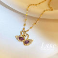 Korea 18K Gold Purple Crystal Swan Necklace Stainless Steel Non Tarnish Kwintas Fashion Women Accessories Jewelry. 