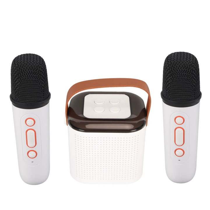 Mini Karaoke Machine Stereo Portable RGB Light Bluetooth Speaker with 2 Wireless Microphone for Home Party White