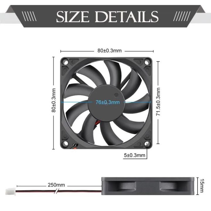2pcs%20Gdstime%208cm%20DC%2012V%2024V%2080mm%20x%2015mm%20Dual%20Ball%20Bearing%20PC%20Case%20Cooling%20axial%20Fan%2080*80*15mm%208015%20Mute%20Radiator%20Cooler%202%20Pin%20-%20Image%206
