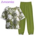Amamia Blouse Trousers Round Neck Flower Print Pullover Top Pants.