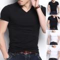 Summer Men T-shirt Round Neck V Neck Short Sleeve Pullover Tees Solid Color Soft Breathable Thin Simple Style Casual Men Top. 