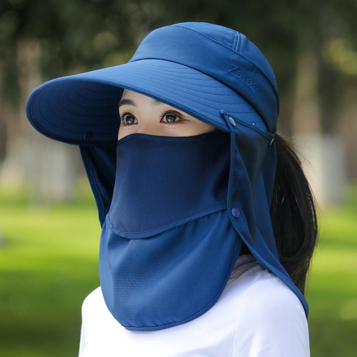 Hats ladies summer sunshade sunscreen mask covers the whole face with UV protection large brim construction site tea picking sun hat