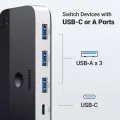 UGREEN USB 3.0 Switch 2 Computers Sharing USB C and A Devices, 4 Port USB Switcher Shareing Keyboard and Mouse, Printer Scanner USB Switch Hub for Two Computers with 2 USB3.0 Cables and Remote. 