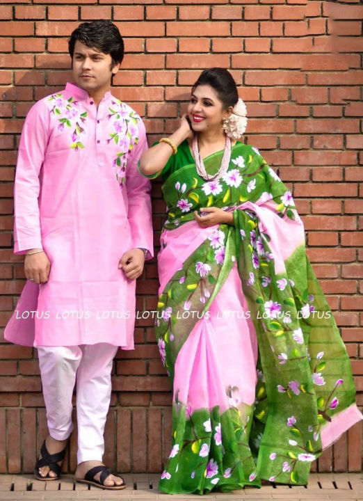 Fashionable Couple Dresses Saree And Panjabi | Daraz.com.bd