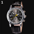 Men's fashion faux leather strap round dial analog casual wrist watch Xmas gift. 
