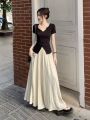 Pure Desire Style Suit Female Black Slit V Collar Short Sleeve T T-shirt Summer High Waist Wide Leg Pants Long Culottes Casual Two-Piece Suit.